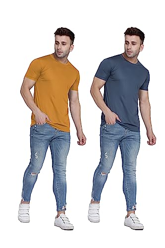Image of TQH Men Dri Fit Polyester Half Sleeve Round Neck Multicolor t Shirts - Combo Set of 2