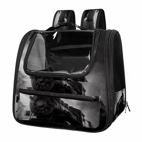 otnrnondcl Steam Locomotive Train Track Railway Cat Backpack Carrier, Pet Backpack for Dog Cat Puppy Kitty, Travel Carrier for Hiking Walking Outdoor Use