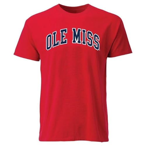 Barnesmith University of Mississippi Ole Miss Rebels Short Sleeve Adult Unisex T-Shirt, Classic, Red, Small