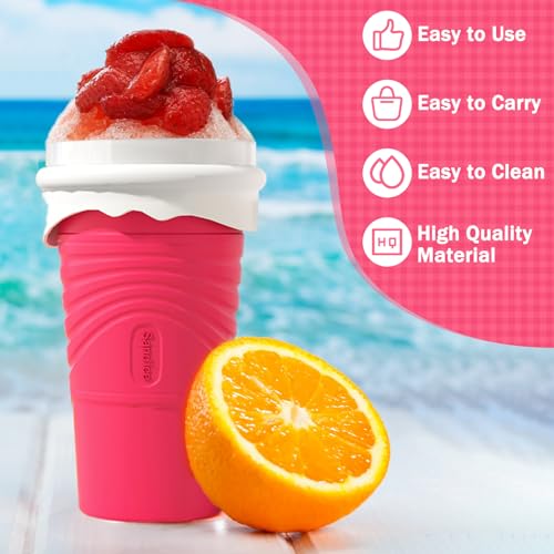 Herbst Slushy Maker Becher 500ml Silikon Squeeze Cup mit Strohhalmlöffel Slush Eis Becher DIY Ice Cup Slushy Maker Cup Smoothie Becher mit Reinigungsbürste (Rot) – Bild 5
