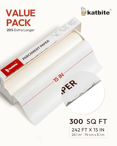 image for Katbite 15in x 242ft, 300 Sq.Ft Value Pack Parchment Paper Roll for Ba
