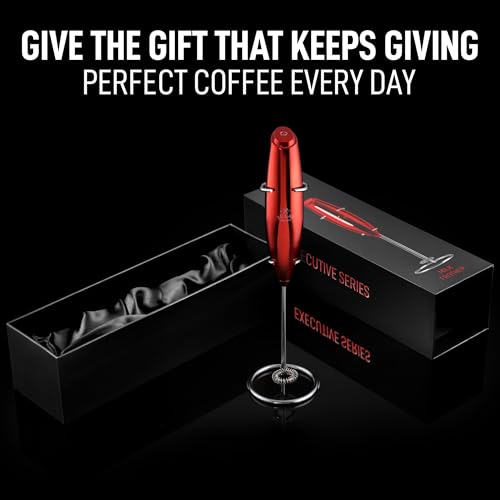 Image of Zulay Kitchen Executive Series Luxury Gift Milk Frother - Handheld Electric Foam Maker for Coffee, Lattes & Hot Chocolate - Deluxe Finish, Great Fir for Coffee Lovers (Cardinal Red)