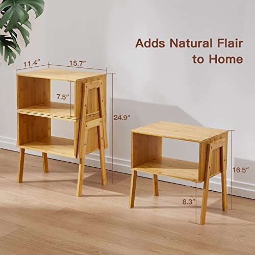 Pipishell Bamboo Stackable End Tables, Wood Living Room Nightstand, Bedside Tables For Bedroom Storage, Set Of 2 #TOP2