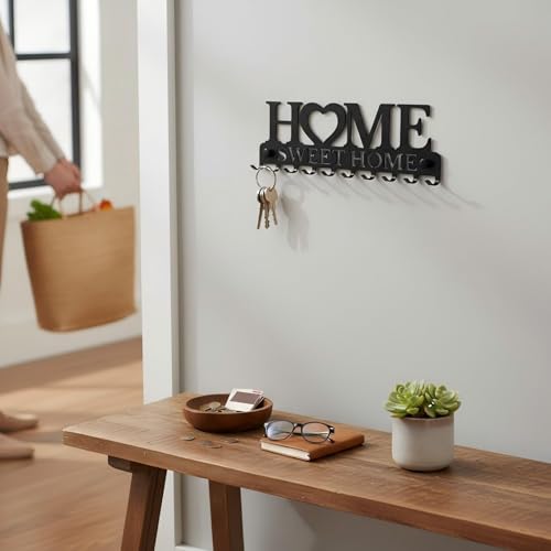 Key Holder for Wall, 10 Hooks Wall Mounted Key Rack, Metal Key Hooks for Wall Entryway, Decorative “Sweet Home” Key Hanger Organiser with Screws, Heavy Duty Iron Key Holder Rack for Hallway Kitchen Of — view 5
