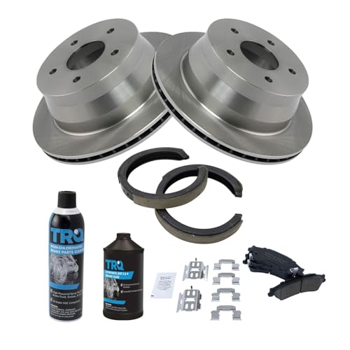 Image of TRQ Rear Brake Pad & Rotor Kit Ceramic Compatible with 1997-2005 Chevrolet Blazer 1999-2004 S10 1997-2001 GMC Jimmy 1998-2004 Sonoma 1998-2000 Isuzu Hombre Oldsmobile Bravada