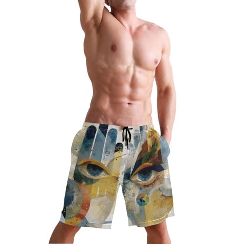 Men's Swim Trunks Eye Hands Print, Quick Dry Beach Board Shorts with Lining-S4
