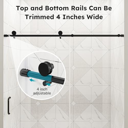 Image of Zevemomo Frameless Shower Door, 56 inch-60 inch W x 76 inch H Sliding Glass Shower Door, 1 /4 inch (6mm) Thick Tempered Clear Glass, Explosion-Proof Film Shower Doors, Black