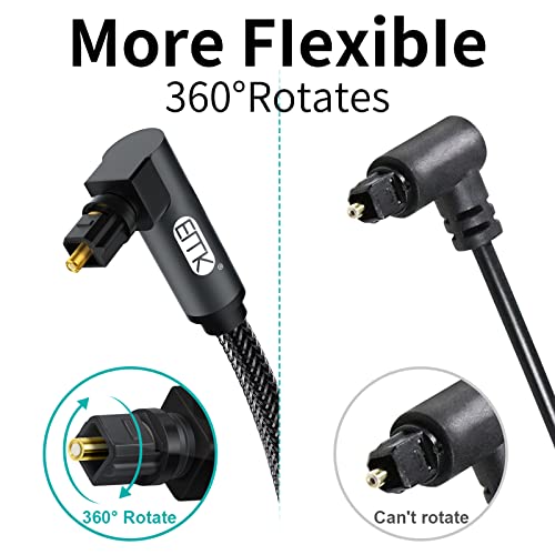 EMK Optische Kabel, Korte Tot 90 Graden Roteerbaar, Instelbaar, Toslink Optische Audiokabel Voor Blu-ray Player, Soundbar, HDTV, PS3 / PS4, Xbox en Meer (90 Graden Zwart, 2M) - Image 4