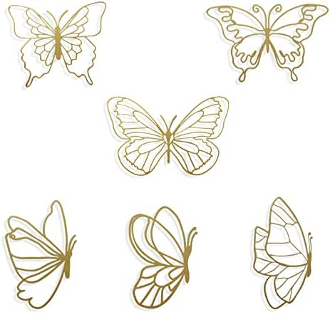 NEPOCHDOM 6 Pieces Metal Butterfly Wall Decor Wall Art Butterfly Hanging Decorations Wire Flowers Decor Wall Decals for Kitchen Bathroom Indoor Outdoor Wedding Birthday Party, 6 Styles (Gold)