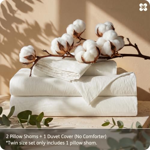 Image of Bedsure PureWoven 100% Washed Cotton Duvet Cover Set, Twin Size, 2-PC
