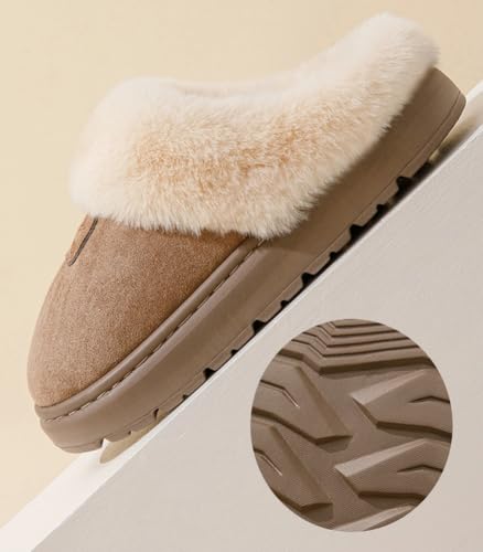 Caistre Cozy Slippers for Women Trendy Fuzzy House Shoes with Memory Foam Anti-Skid Sole Furry Winter Slipper Plush Cotton Shoes4
