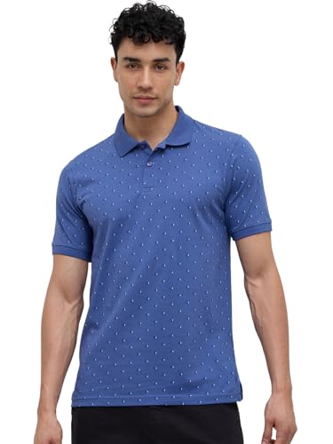 Image of Raymond Men Modern Fit Print Pattern Pure Cotton Polo Neck Half Sleeve Casual T-Shirt