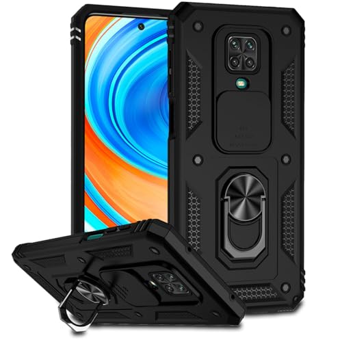 Tothedu Case for Redmi Note 9 Pro/Redmi Note 9S/Redmi Note 9 Pro Max Case with Slide Camera Cover, Built-in 360° Rotate Ring Kickstand Magnetic Shockproof Phone Cover for Xiaomi Redmi Note 9 Pro Black