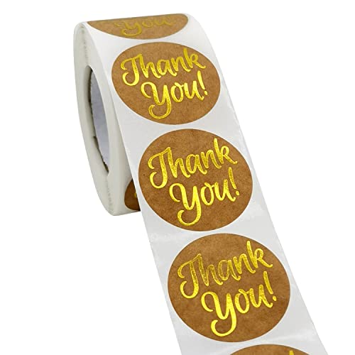 1.5 Inch Thank You Stickers, 500 Pcs Kraft Paper Gold Sealing Stickers Thank You Label Tags For Giveaways, Envelope Seals, Small Business, Wedding, Party Gift Wrap Bag, Packaging #TOP4