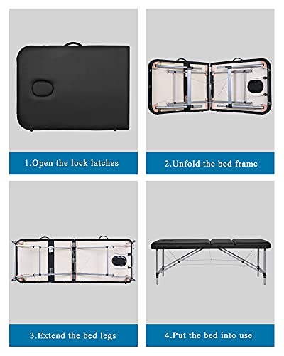 Massageligstoel, inklapbaar, in hoogte verstelbaar, massagetafel, cosmetica-ligstoel, therapielligstoel, massagebed, 3 zones, aluminium voeten, draagtas, draagbaar, afmetingen: 185 x 60 cm - Image 7