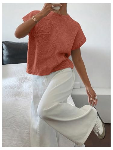 Image of SOLY HUX Women's Short Sleeve Sweater 3D Floral Sweaters Pullover Tank Tops Knit Vest Trendy Fashion Clothing