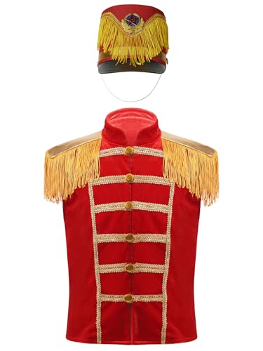 Kids Unisex Tassel Waistcoat Tassel Ringmaster Circus Showman Vest Dress Ups with Hat Set