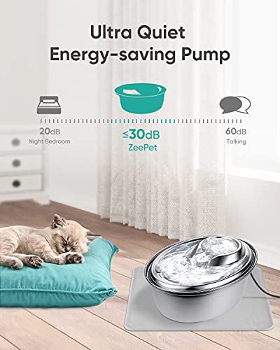 ZeePet Cat Water Fountain Stainless Steel D60,100oz/3L Pet Water Fountain for Cats Inside,Dog Fountain Water Bowl for… - Image 5