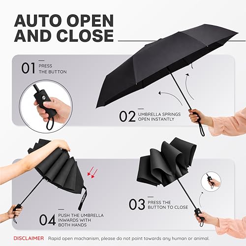 Image of Robustt Wind Resistant Waterproof Umbrella - Black (Pack of 1) | Auto Open & Close Mechanism | Lightweight & Compact | Heavy Duty | Travel- Friendly
