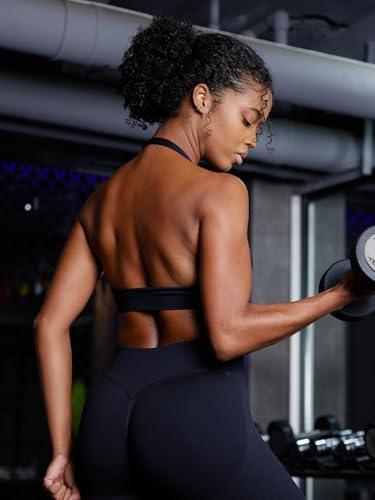 YEOREO SoftHue Women Halter Sports Bra Workout Seamless Padded Basic Bra Open Back Yoga Gym Crop Top3