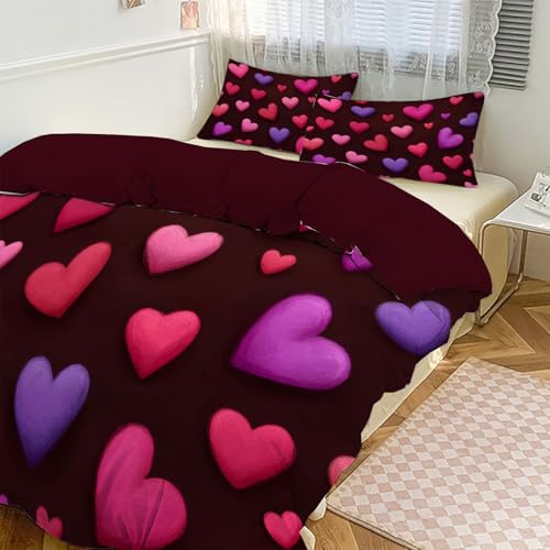 Housse de Couette 200x200cm Dessin Rétro Mode Cœur avec 2 Taies d'Oreiller - 3