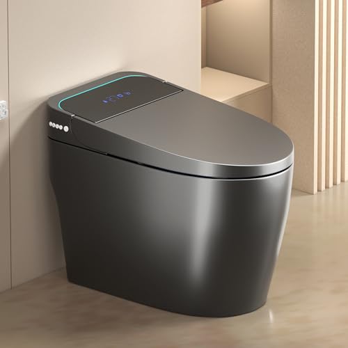 Smart Toilet, Bidet Toilet, One Piece Toilet con Agua Caliente, Tapa con Apertura y Cierre Automático, Secador, Asiento Calefaccionado, Descarga por Chorro Sifónico, Luz Nocturna, Control Remoto, Gris miniatura 1