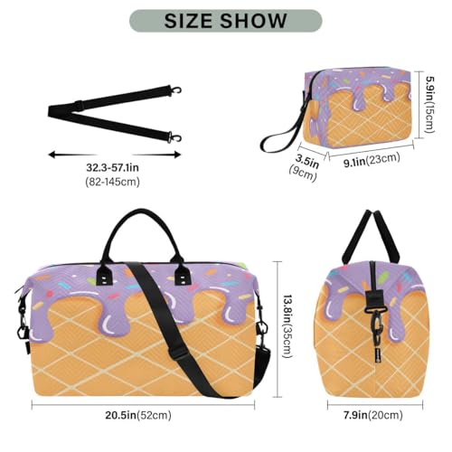 Cute Funny Ice Cream Travel Duffle Bag Gym Bag Weekender Bags with Toiletry Bag Travel Trip Tote Bag3