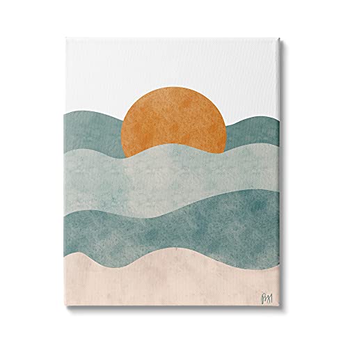 Stupell Industries Abstract Beach Sunrise Layered Shape Ocean Waves, Designed by Birch&Ink Canvas Wall Art, 24 x 30, Blue