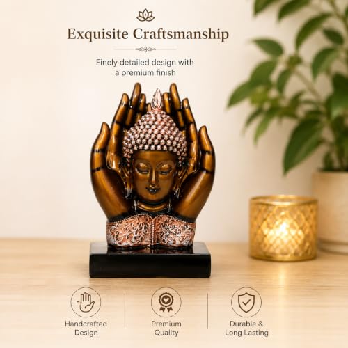 Image of ZAICUS Buddha Head in Praying Hands Showpiece for Home Decor, Meditating Buddha Statue, Spiritual Tabletop Figurine for Living Room, Office Desk & Zen Decoration