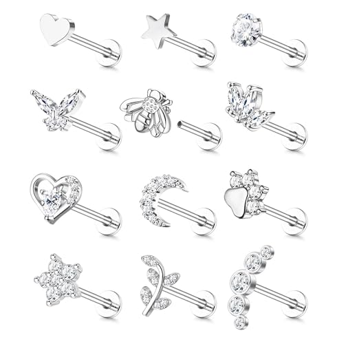 YADOCA 16G 18G Tragus Earrings for Women Flat Back Hypoallergenic Surgical Stainless Steel Cartilage Earrings Daith Conch Helix Medusa Nose Piercing Jewelry Flatback Gold Stud Earrings Set 6 7 8 10 MM