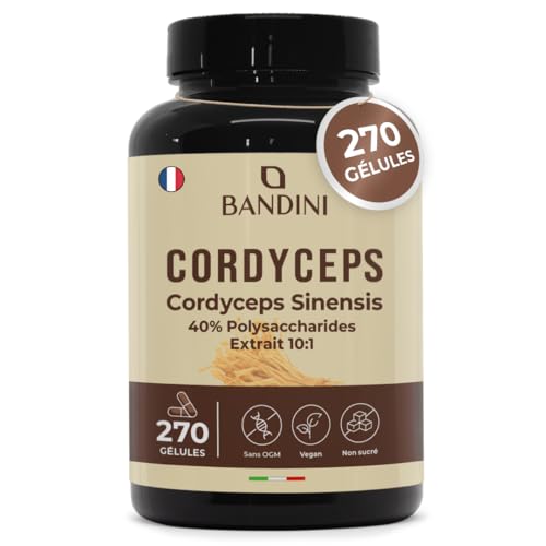 Bandini® Cordyceps Sinensis 6.500mg - 270 Gélules - Extrait de champignon vital CS-4 (10:1) - Énergie & Performance Sportive - 40% de Polysaccharides Bioactifs - Sans Additifs, Vegan - Pour 3 mois