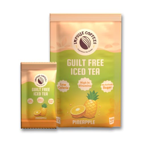 Image of Impulse Coffees Guilt Free Iced | Iced Tea Powder Drink Mix | Zero Refined Sugar, Low Calorie, Pineapple Flavour | 20g x 5 Sachets (100g)
