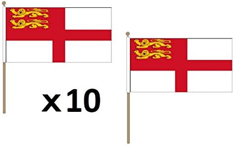 SARK ISLAND FLAG 12'' x 18'' wood stick - GUERNSEY FLAGS 30 x 45 cm - BANNER 2x3 in with pole - AZ FLAG, 18'' x 12'' - 23" Flagpole