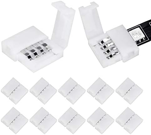 WENHSIN 10Packs 4-Pin RGB LED Light Strip Connectors 10mm Unwired Gapless Solderless Adapter Terminal Extension for SMD 5050 Multicolor LED Strip (10Pack 4PIN RGB Connector)