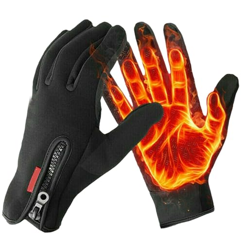 Guantes térmicos para hombre al aire libre, guantes cálidos de invierno, guantes impermeables para hombre, guantes cálidos con pantalla táctil, guantes táctiles, talla L, negro