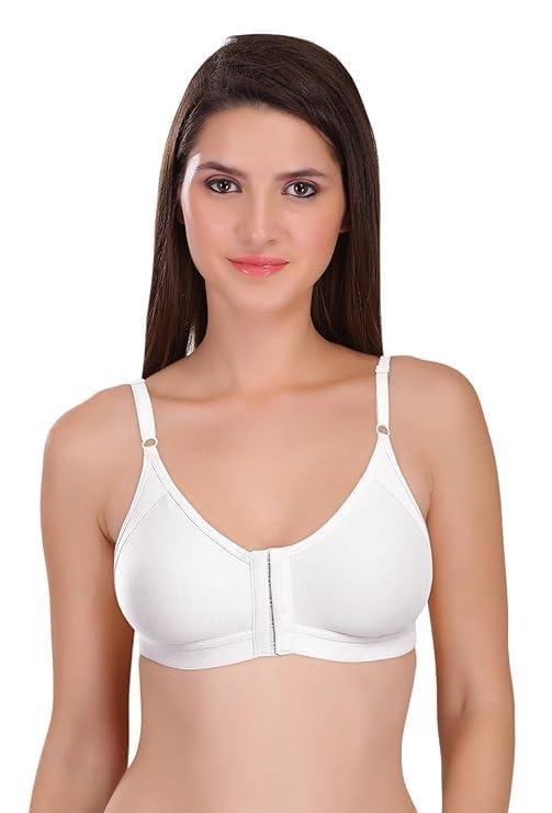 Wirefree Cotton Everyday Brassiere Front Opening Style Soft Feel Coverage Wear Bra's for Women Lightweight Construction Natural Support A and B Cup (40 Size) White-picture-21