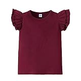 Magic Park 12M-7Y Baby Girl Blouse Toddler Ruffle T-Shirts Kids Girl Solid Color Tee Casual Tops for Girls (Wine Red, 6-7 Years)