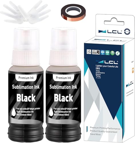 LCL 100ML Recarga de Tinta de sublimación (2 Negro) Reemplazo para Epson EcoTank ET-2700 ET-2750 ET-2751 ET-2756 ET-3700 for Heat Transfer Mug, Tumbler, T Shirts(Autofill/Upgrade Version/ICC Free)