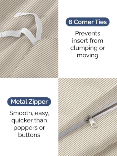 Image of Duvet Cover Oversized King - 3 Piece w / Zipper Closure - Beige Stripes