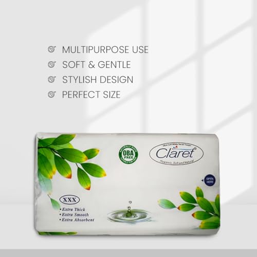 Image of Claret Ultra Soft 2-Ply White Facial Tissues | 100 Pulls | Pack Of 6 | Skin-Friendly & OBA-Free | (18 x 20 cm)