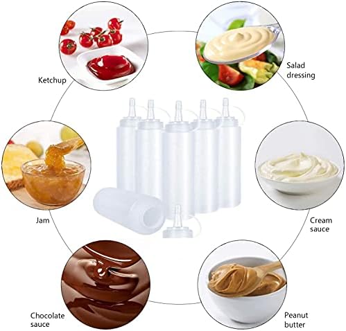 YISKY Squeeze Bottles with Caps, 6 pcs 8 oz Plastic Squeeze Dispensers, Squeezy Sauce Bottles, BPA Free, Perfect for Kitchen Condiments, Pigment Squeeze Bottle for Painting