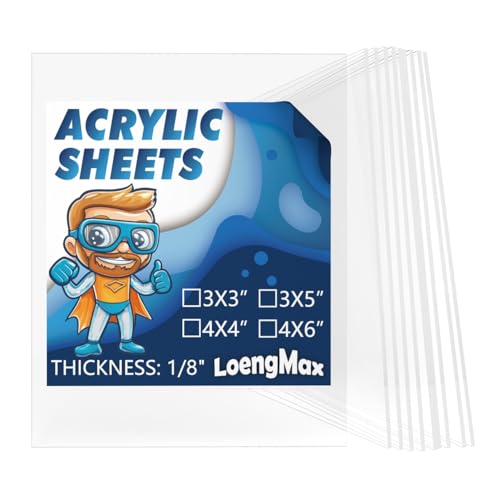 LoengMax 1/8" Thick (3mm) Clear Acrylic Sheet 4" x 6" - 10 Pieces | Cast Plexiglass for DIY Crafts, Sign, Photo Frame, Display Projects