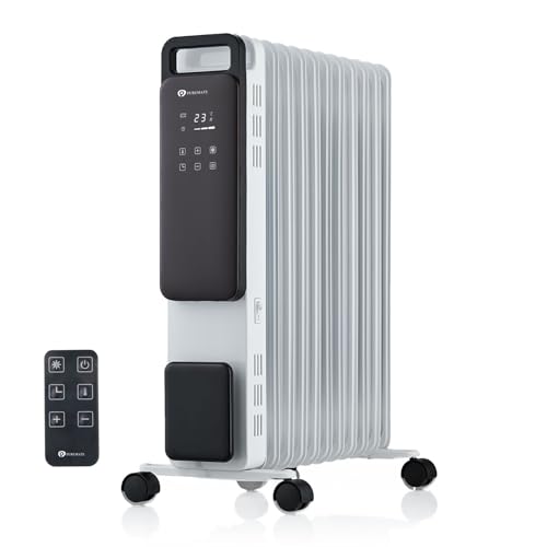 PureMate 2500W 11 Fin Oil Filled Radiator – Portable Electric Heater with Digital Screen, Touch Control, Eco Mode, Adjustable Thermostat, 3 Heat Modes, 24Hr Timer & Safety Protection