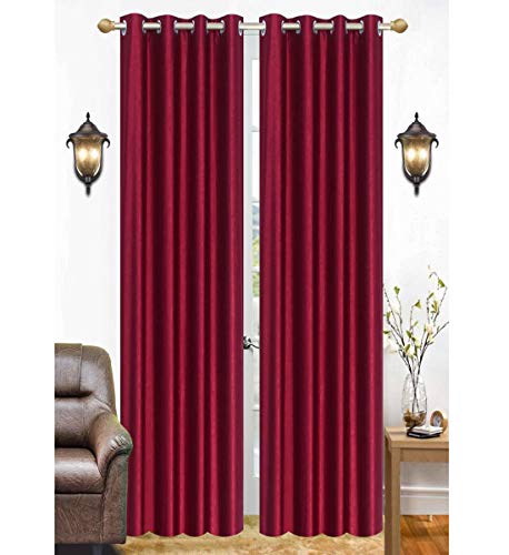 Image of Polyester Eyelet Long Door Curtain, Solid Plain Light Filtering Curtain for Bedroom, Living Room & Home Office, 9 Feet (108 x 48 Inch), Maroon, Pack of 2