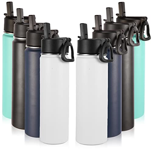 Image of Volhoply Insulated Water Bottles with Straw Bulk 8 Pack, 22 oz Stainless Steel Sports Bottle with Hand Lid, Double Walled Vacuum Travel Water Cup with Wide Mouth, Reusable Cold Water Flask(Mix,8 Set)