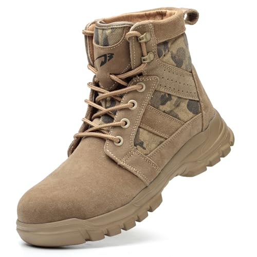 COOU Zapatos de Seguridad para Hombre Mujer Calzado de Trabajo Ligero Comodo Zapatillas Trabajo con Punta de Acero Botas de Trabajo 151/Caqui42