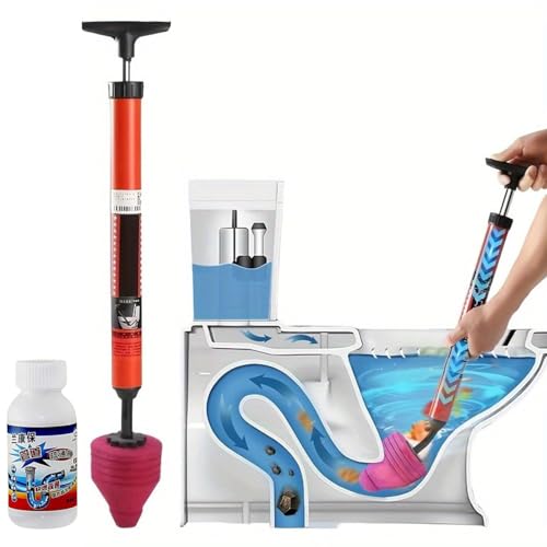Plunger for Toilet with Drain Cleaner Powder, Pump to Drain Out Water High Pressure Dredging Tool, High-Pressure Nozzle Toilet Unclogger, Sink Deodori