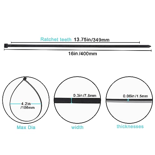 Image of 100 Pack KOOWIN 16 inch 120 Lbs Tensile Strength Self-Locking Eco-Friendly Nylon Plastic Cable Zip Ties Heavy Duty Black Wire Tie Wraps for Home, Office, Garden, Garage, Workshop (Large, 100pcs)