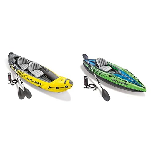 Intex Explorer K2 Kayak, 2-Person Inflatable Kayak Set with Aluminum Oars and High Output Air Pump & Challenger K1 Kayak, 1-Person Inflatable Kayak Set with Aluminum Oars and High Output Air Pump