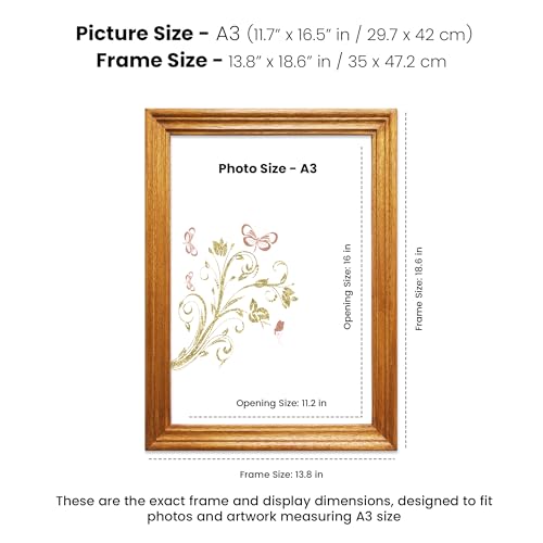 Image of Handmade Wooden Rectangular Photo Frame,A3 (29.7 X 42 Cm) Display For Artworks,Pictures And Photos Of Your Loved Ones,Best For Home,Office,Wall Decor,Living Room,Bedroom,Red Cedar,Yellow